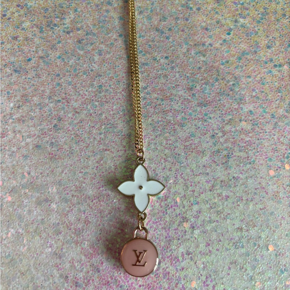 Upcycled White and Pink Pendant Necklace